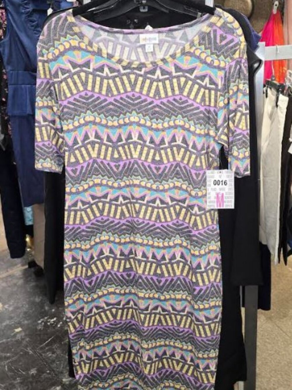 Women's NWT LuLaRoe "Julia" Geometric Round Collar SS Dress Size M